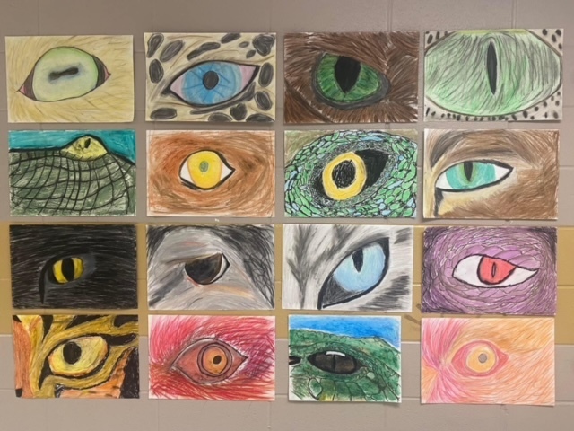 Amory Middle School students' art project; drawn eyes