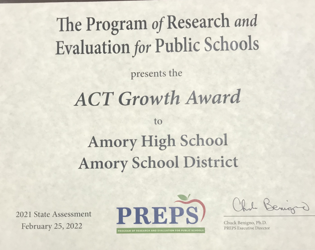 ACT Growth Award to Amory High School